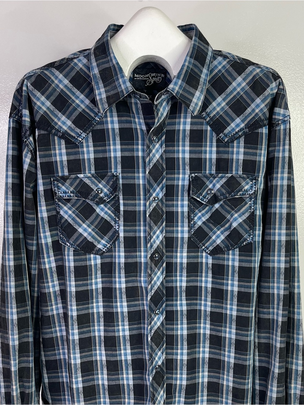 Moonshine Spirit Brad Paisley Western Pearl Snap Shirt Mens XXL Blue Plaid